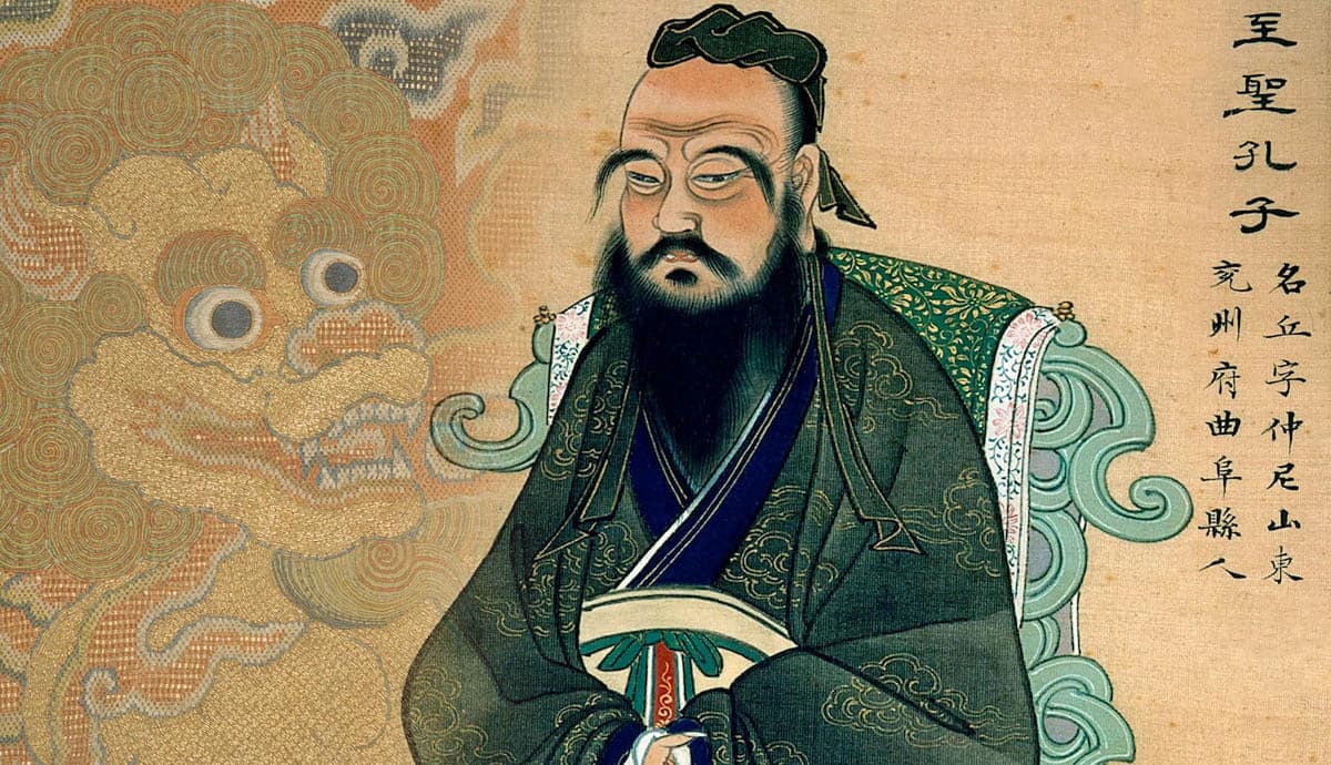 confucious portrait with lion