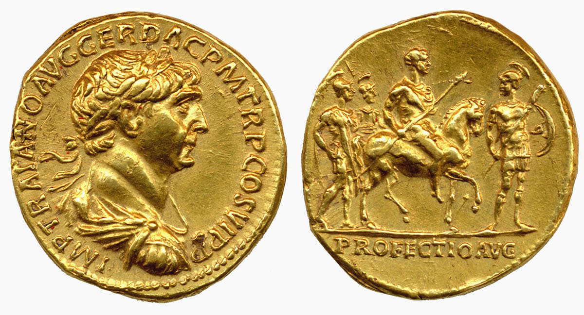 emperor trajan roman gold coin