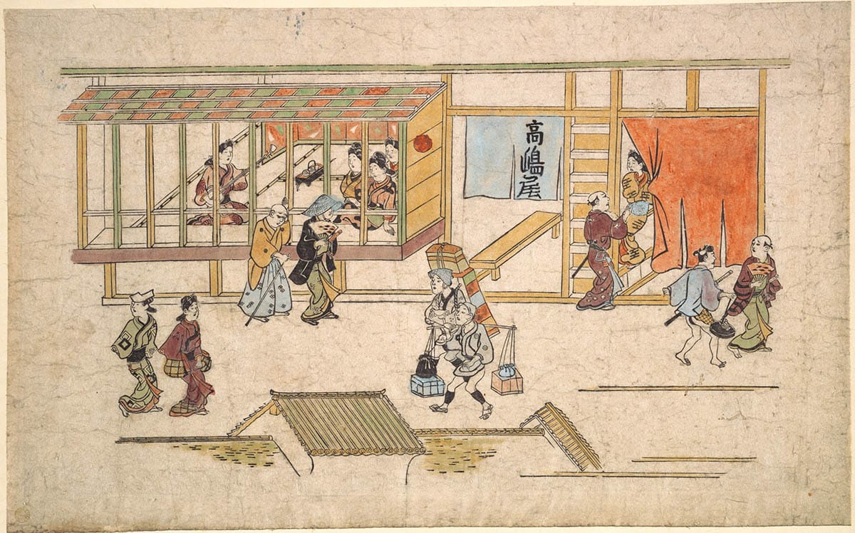 hishikawa moronobu yoshiwara scene ukiyo e 1860