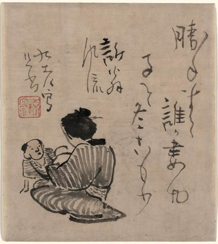 kino baitei mother children haiku drawing edo japan