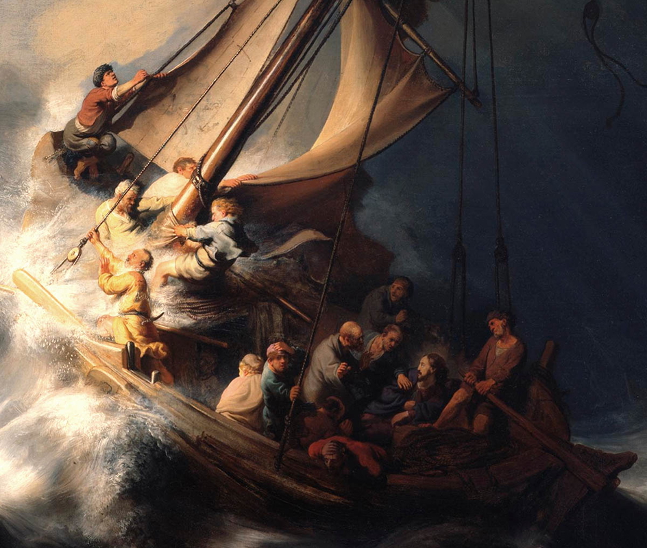 rembrandt's painting storm on the sea of galilee detail