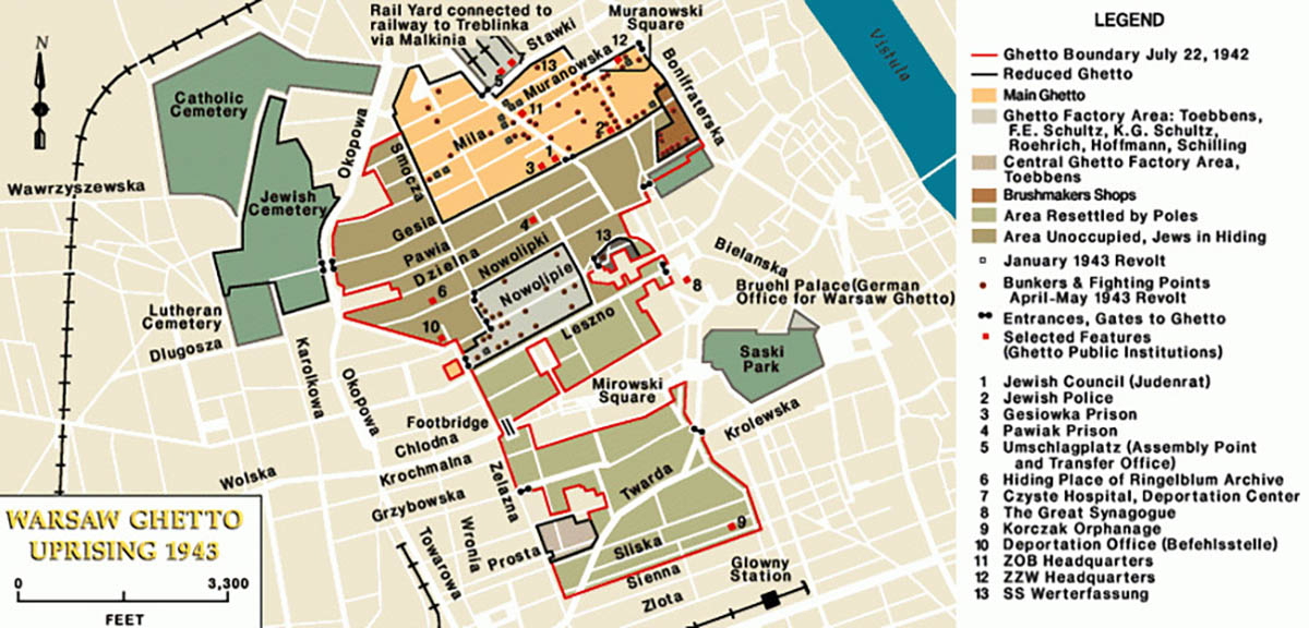 warsaw ghetto map uprising