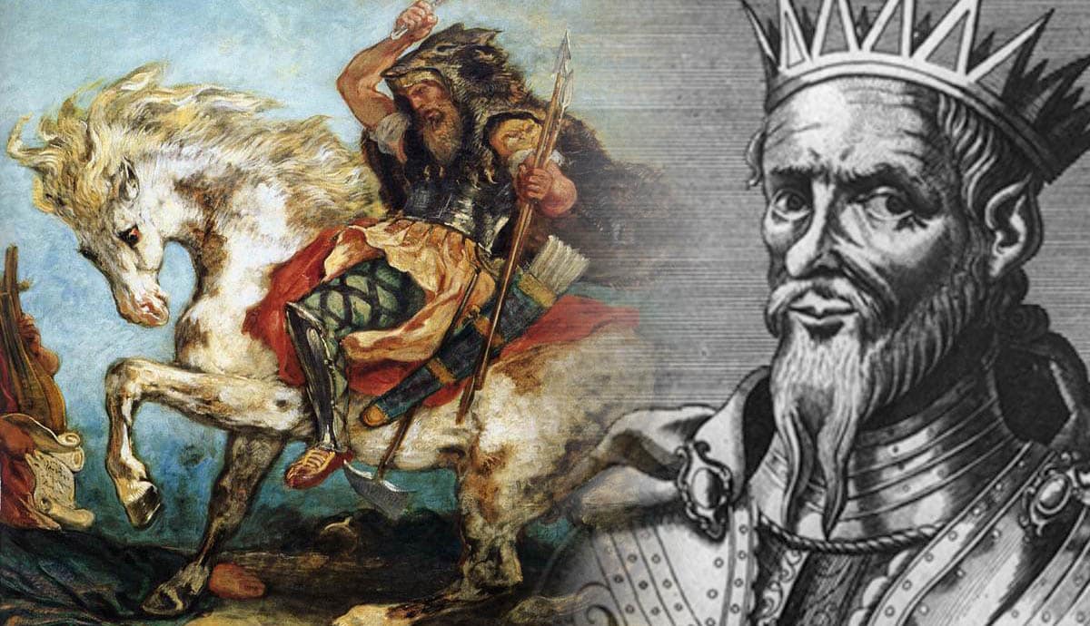 attila the hun on horse and portrait