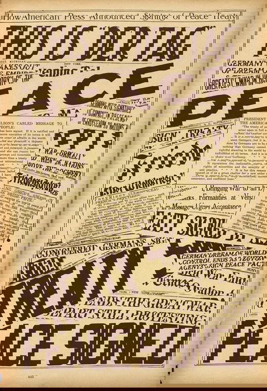 treaty versailles newspaper headlines peace