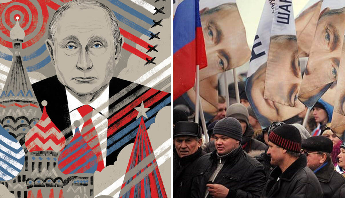vladimir putin poster with supports soviet era