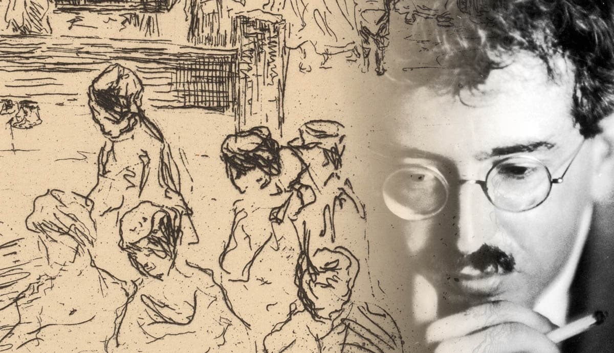 walter benjamin philosopher portrait jewish quarter drawing