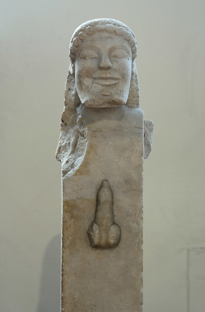 Hermes pillar with erect phallus, islandic marble, c. 520 BCE. Source: National Archaeological Museum of Athens