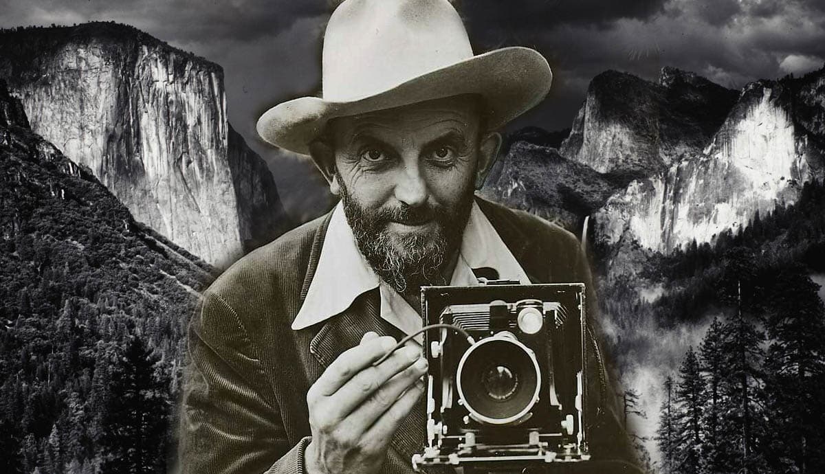 ansel adams portrait with camera yosemite