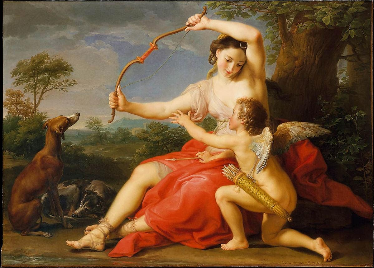 diana and cupid pompeo batoni 1761 neoclassical painting