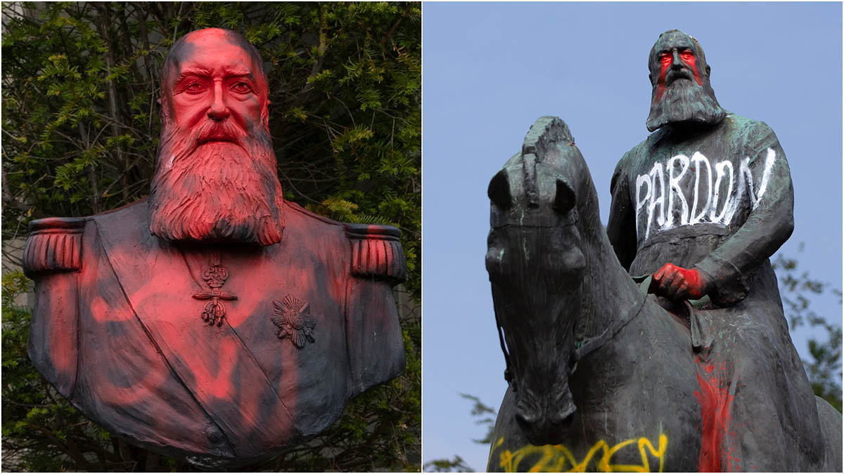 king leopold monument vandalized belgium