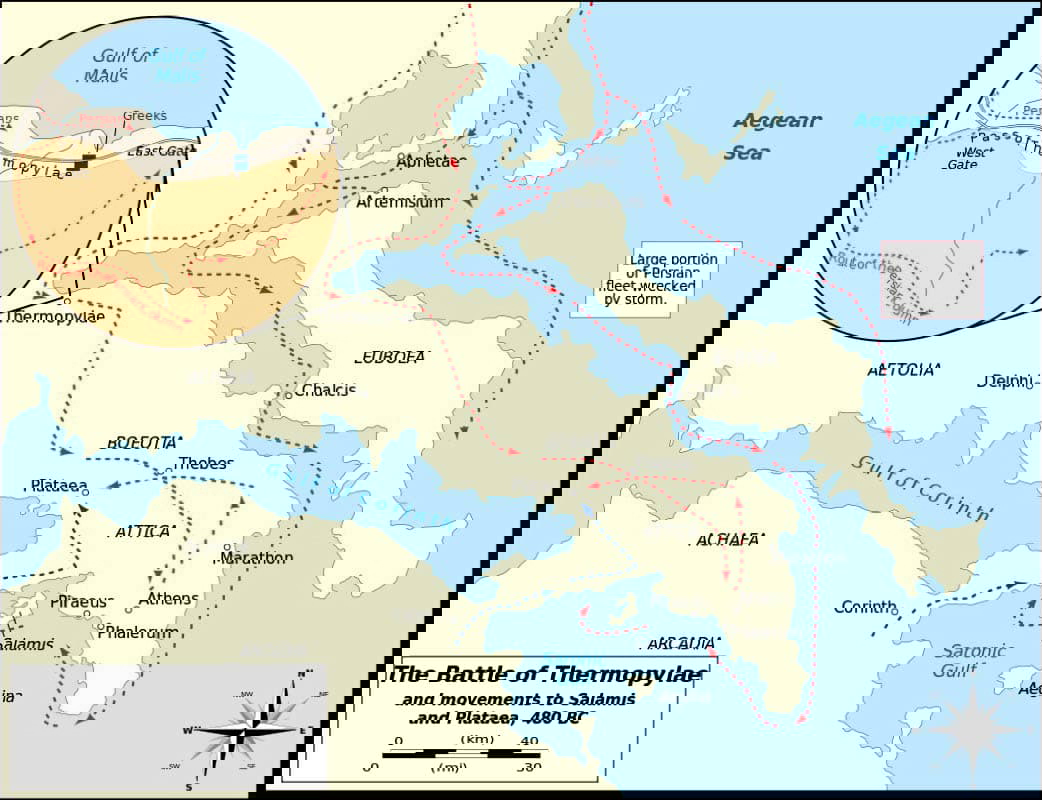 map of the battle of thermopylae