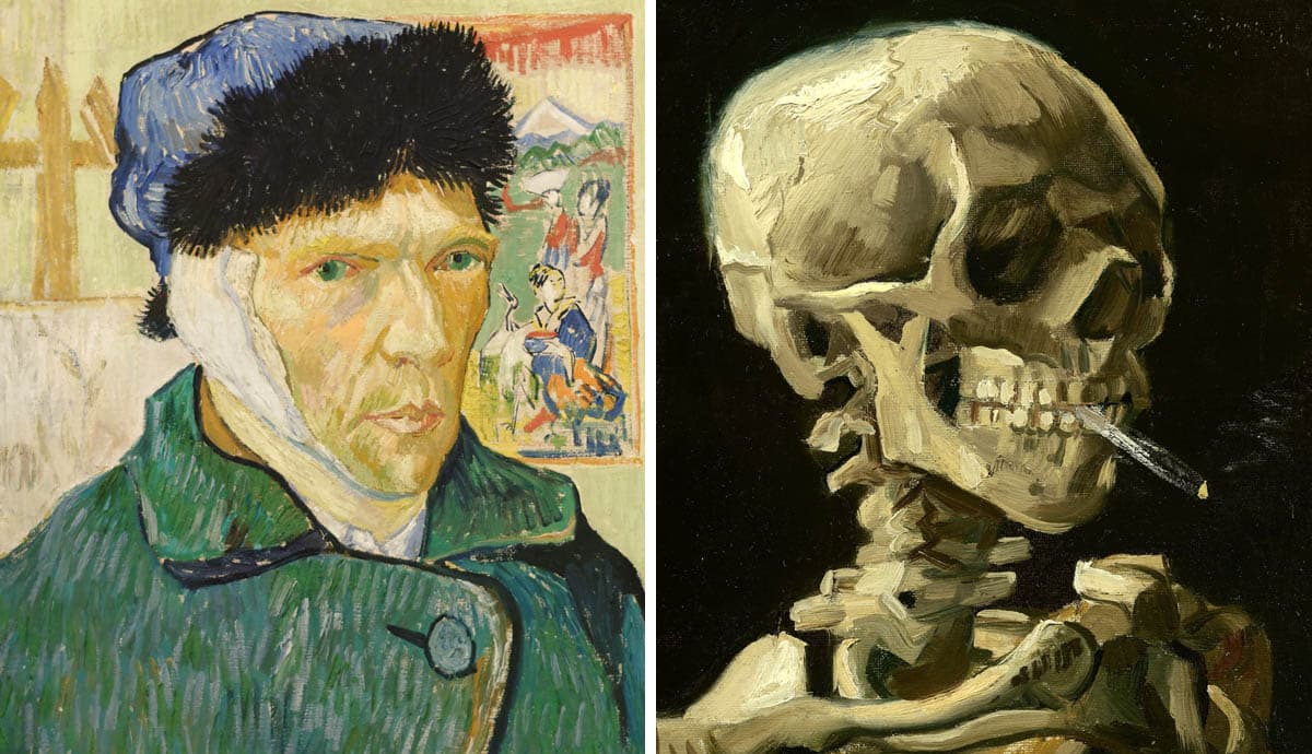 van gogh self portrait ear and skeleton cigarette