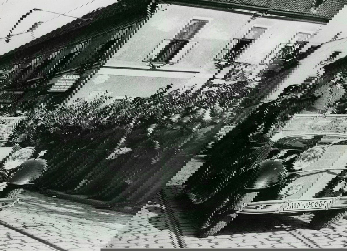 Hitler Salutes Austrian Crowd