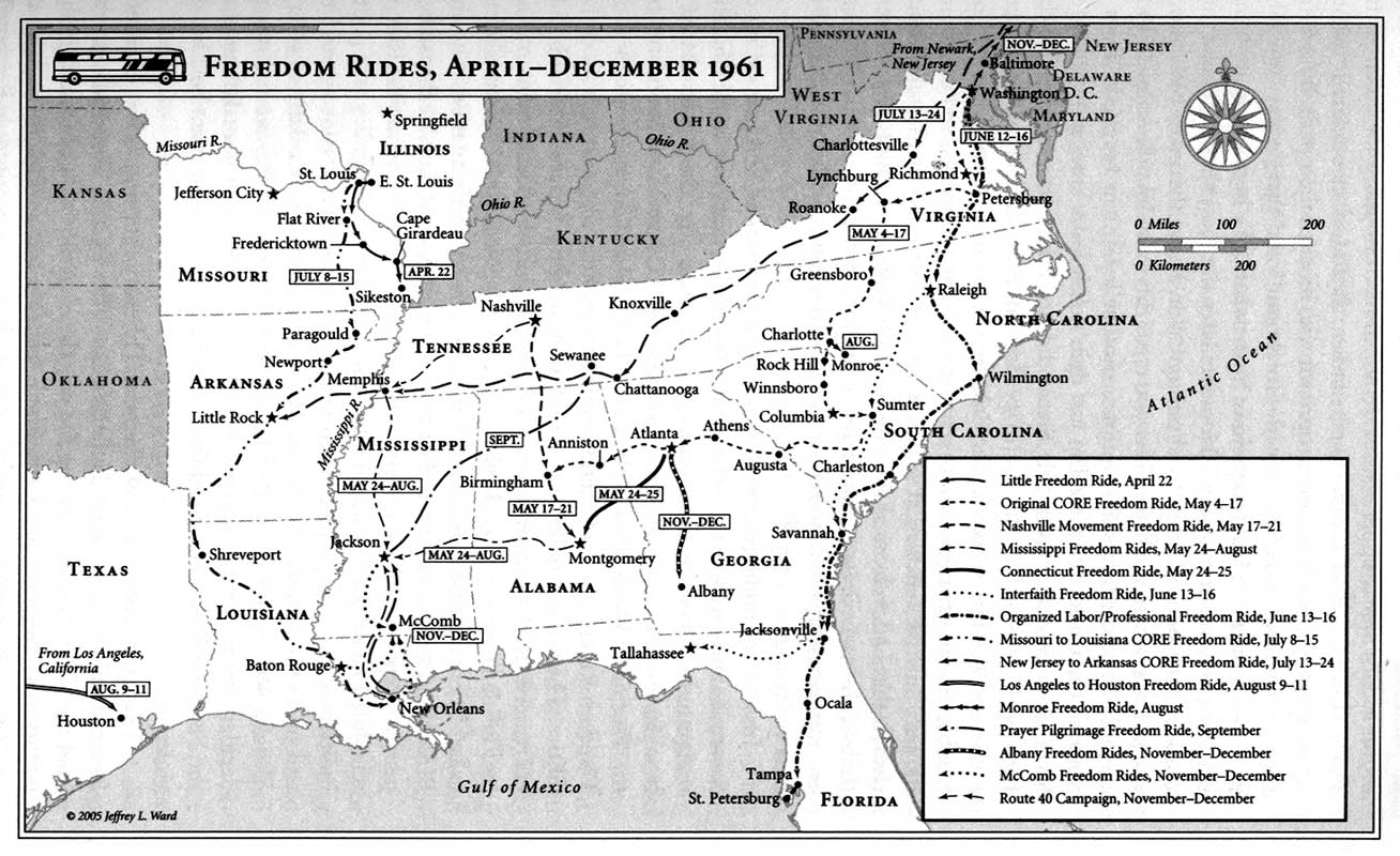 freedom rides 1961 bus routes