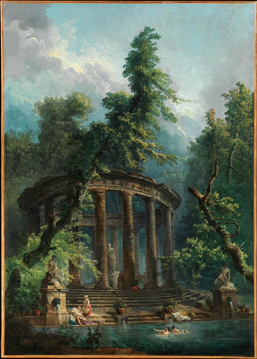 hubert robert bathing pool romantic painting