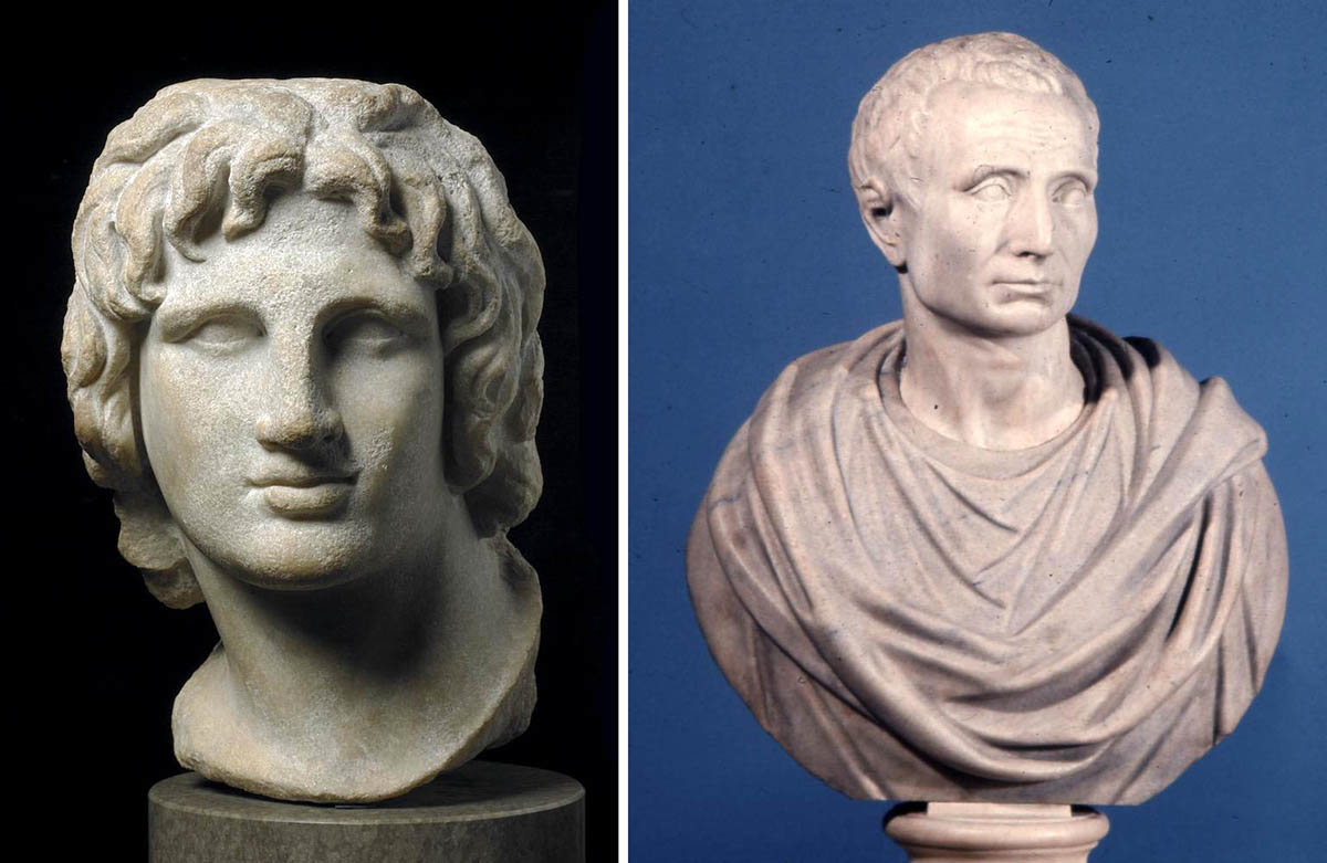 marble portrait alexander the great and bust caesar