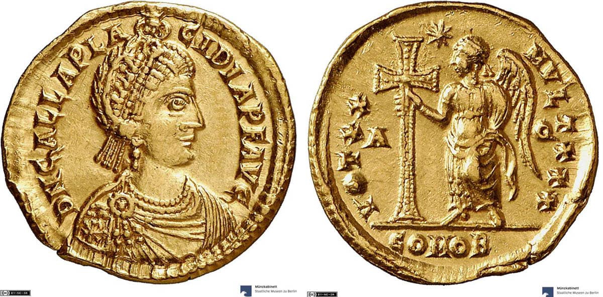 solidus coin galla placidia victory aquileia theodosiusii berlin