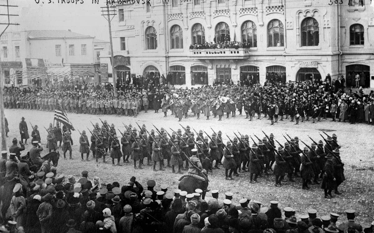 us troops parade russia allied expeditionary corps