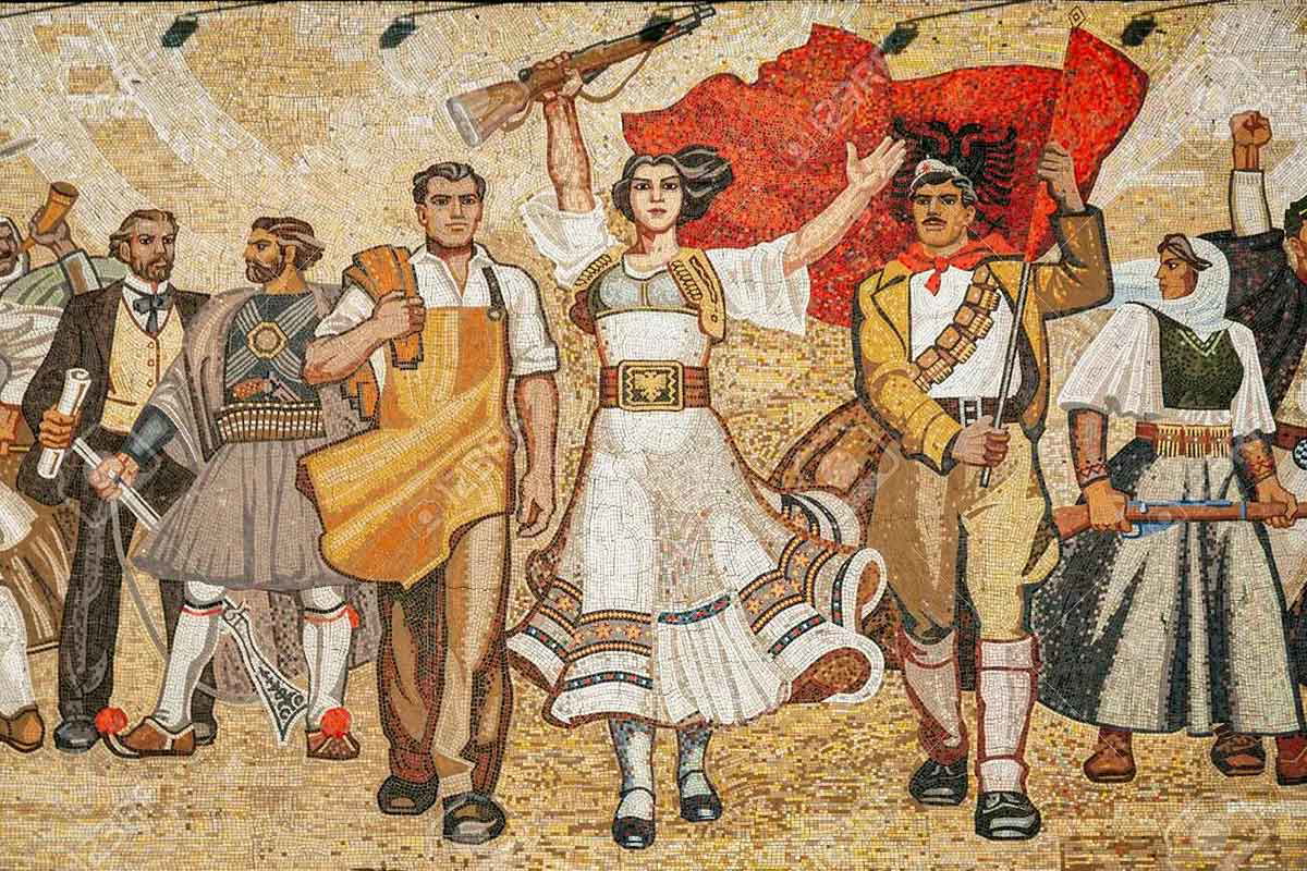 albanians socialist realist mosaic mural tirana