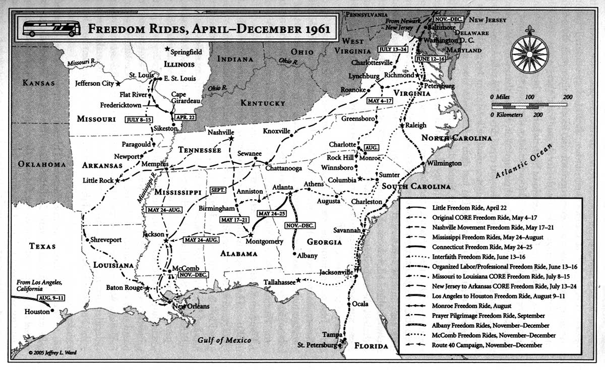 freedom rides 1961 bus routes