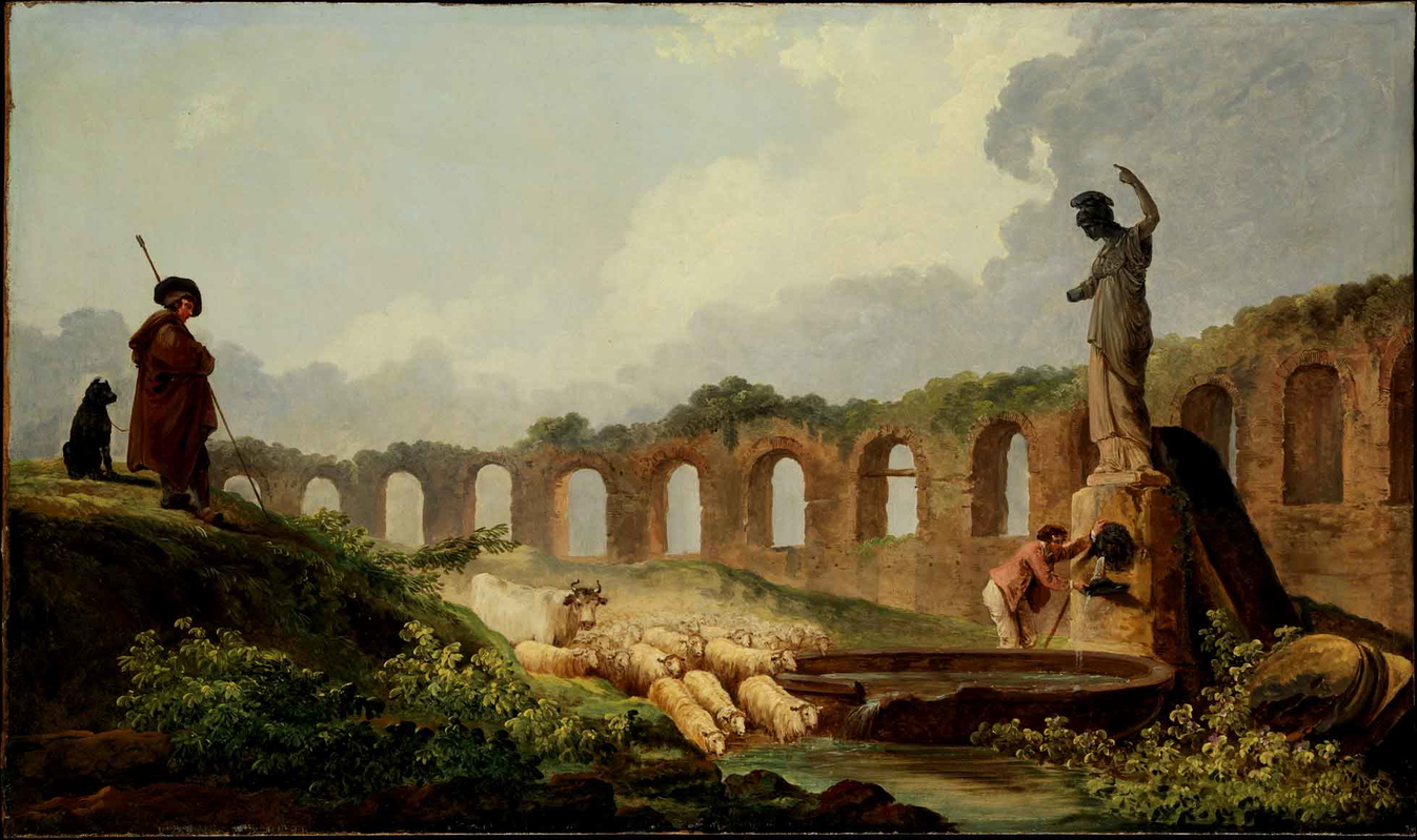 hubert robert aqueduct in ruins painting