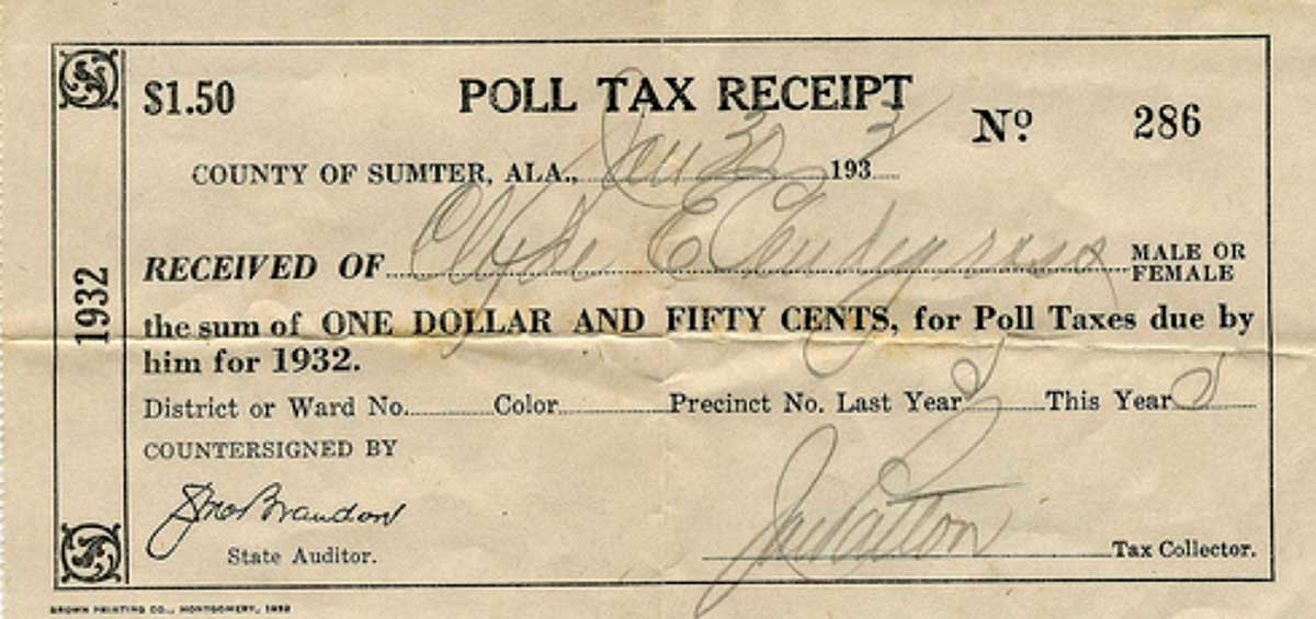 poll tax receipt sumter alabama