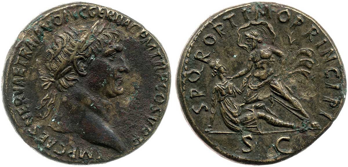 trajan sestertius tiber dacia british museum
