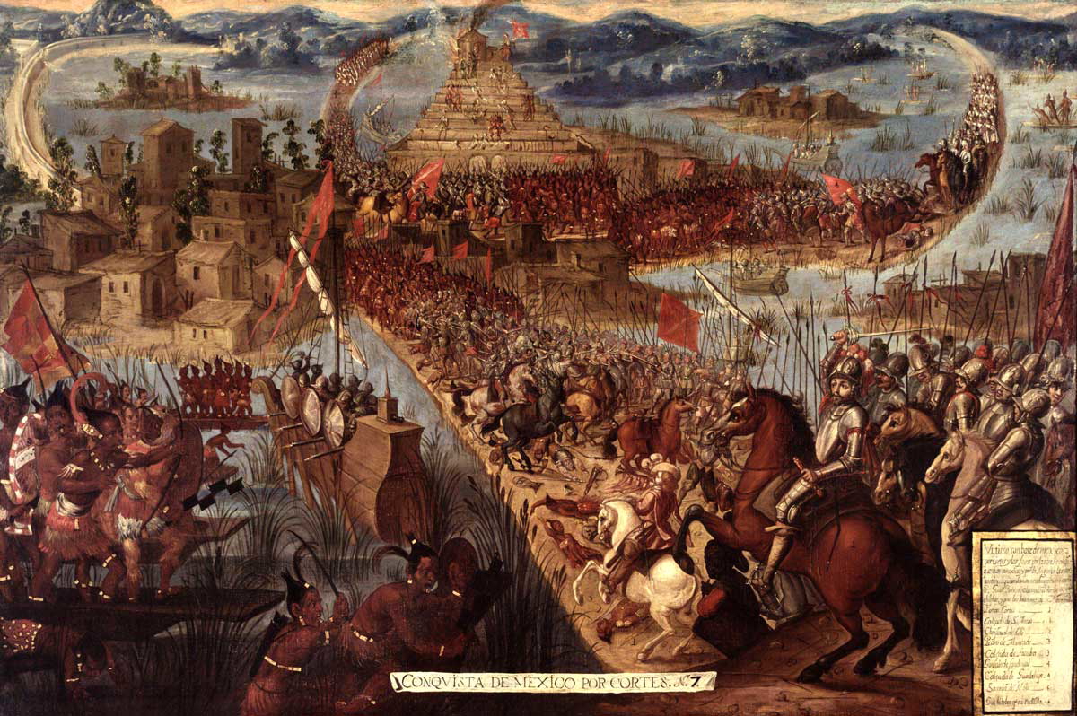 conquista de méxico por cortés tenochtitlan painting