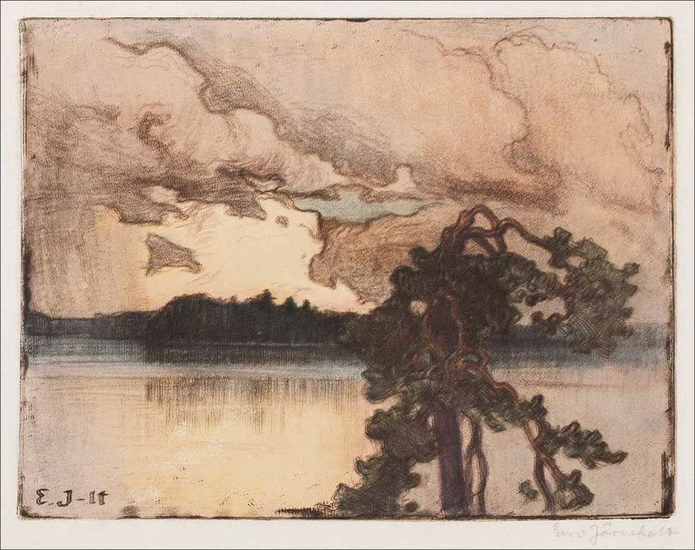 eero jarnefelt lake landscape at sunset painting