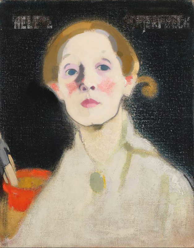 helene schjerfbeck self portrait black background painting