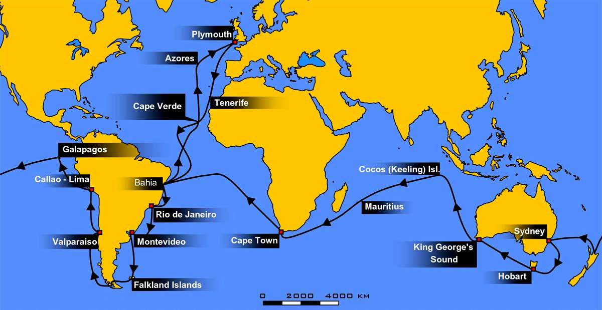 map voyage charles darwin beagle