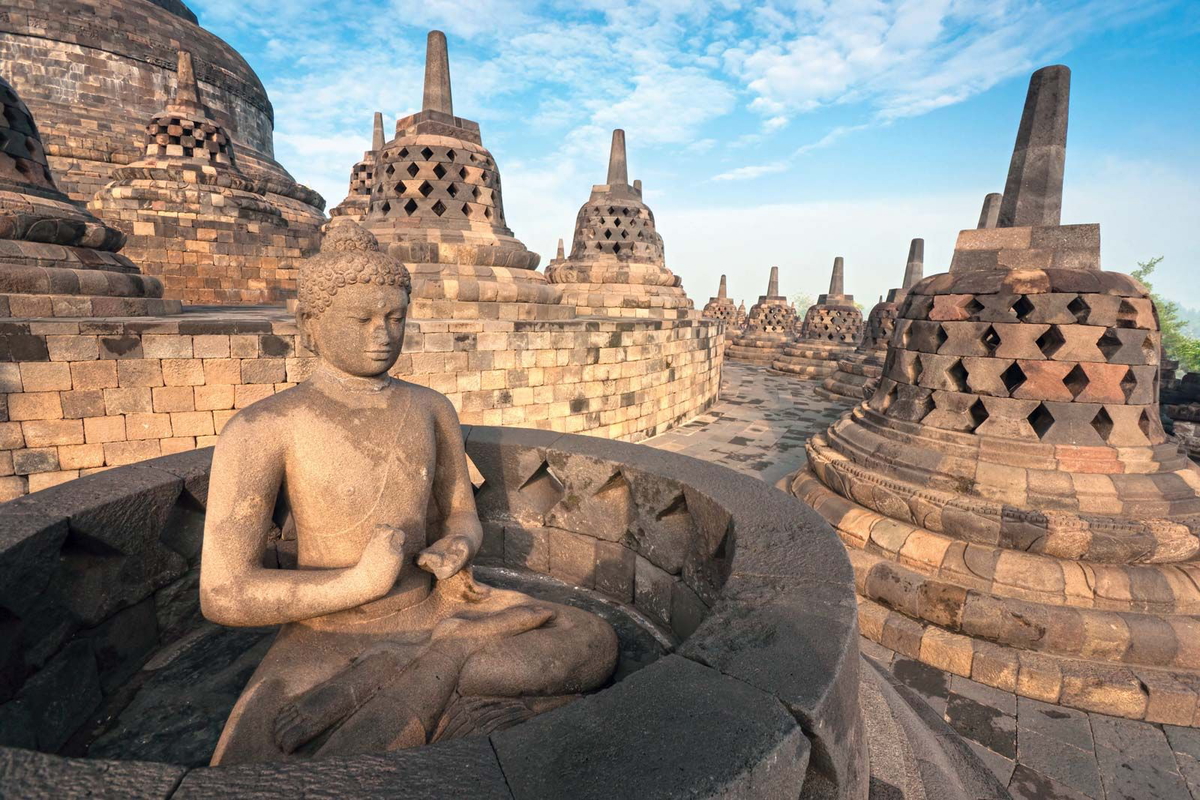sculpture Buddha stupas Borobudur Indonesia Java