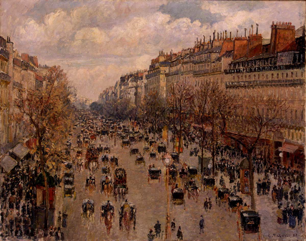 boulevard montmartre in paris camille pissarro 1897 painting