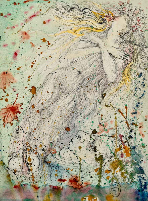 dali drawing watercolor 1967