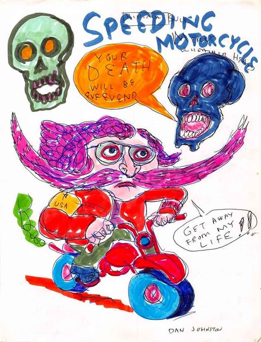 daniel johnston speeding motorcycle drawing