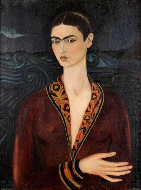 frida kahlo self portrait in a velvet dress 1926