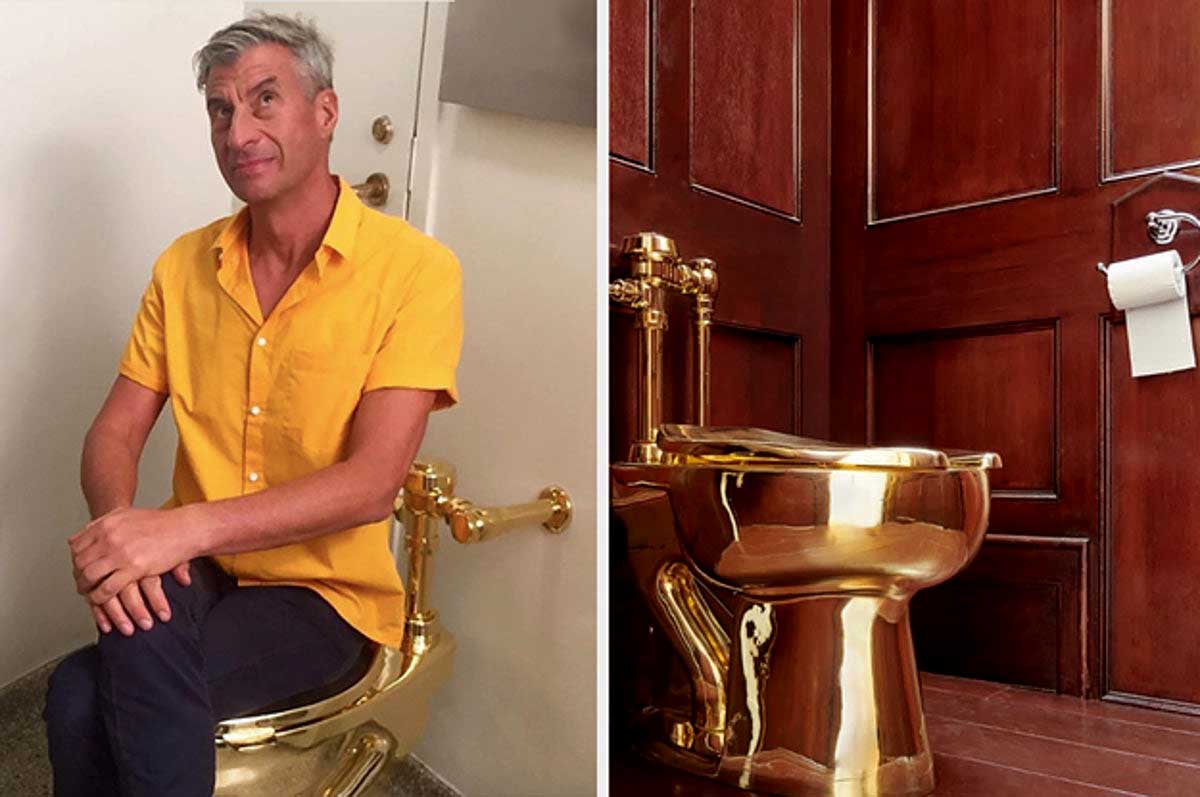 maurizio catellan's gold toilet