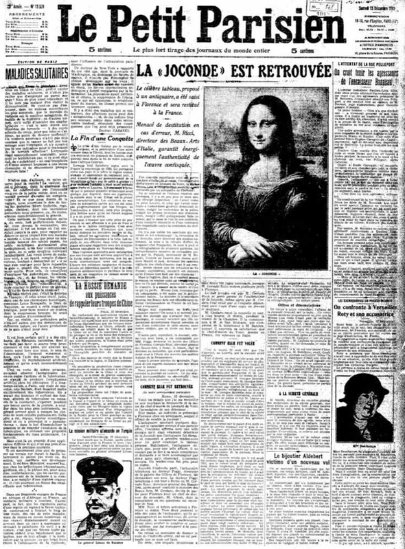 newspaper article mona lisa theft louvre