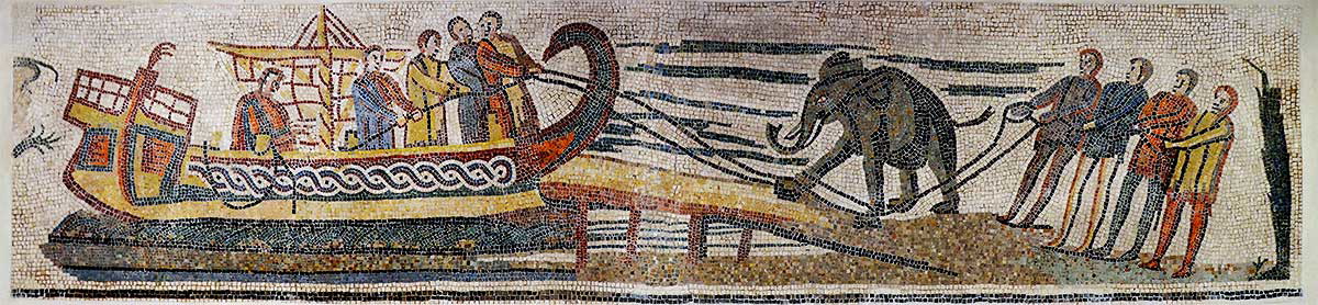mosaic elephant ship