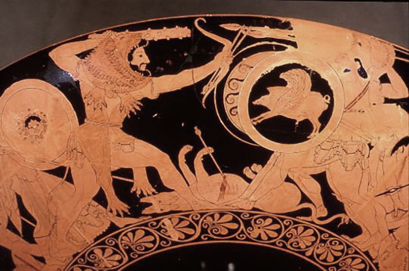 Hercules and Geryon red figure pottery