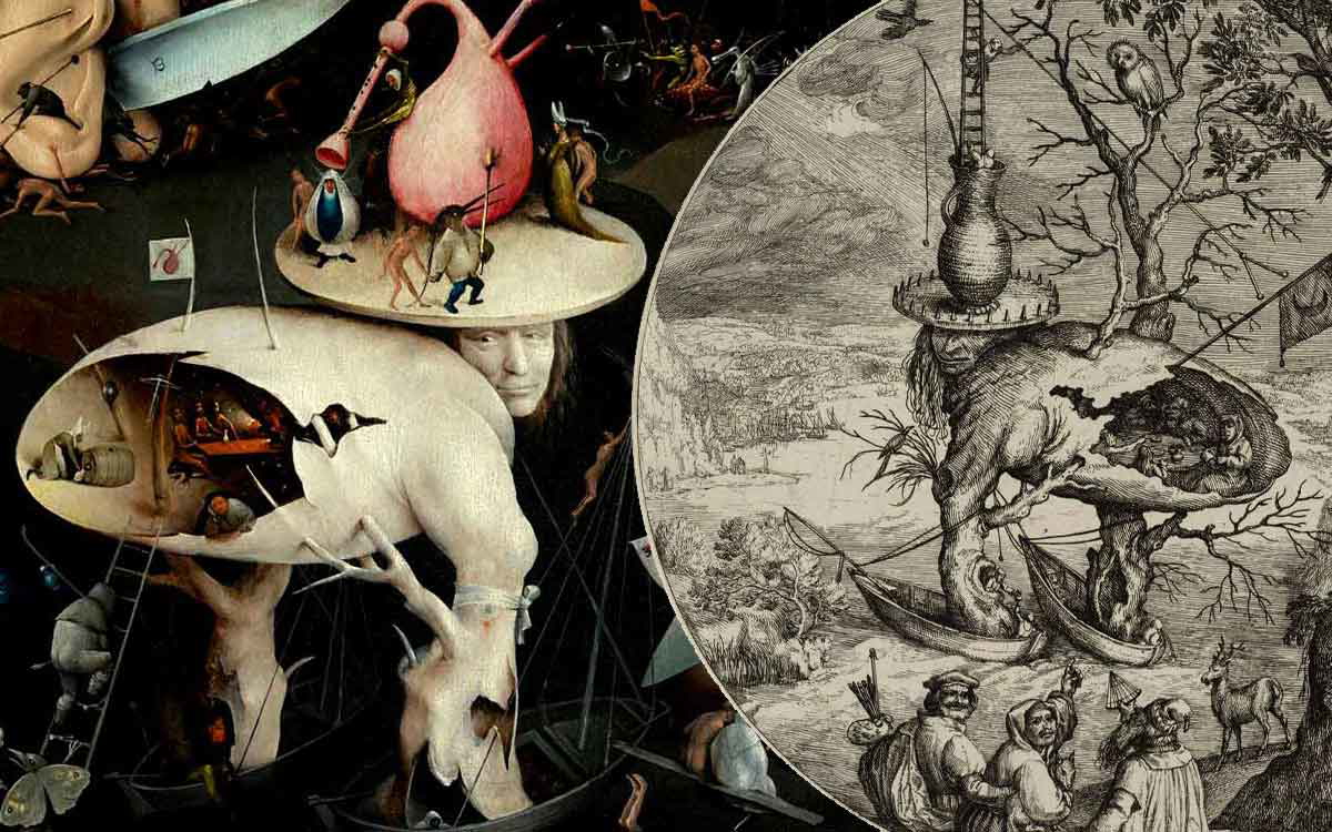 garden of early delights and man tree by hieronymus bosch