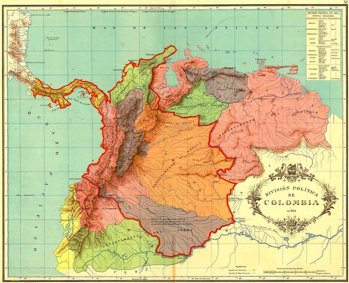 map gran colombia 1824