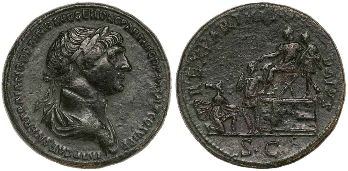 sistertius trajan coin parthian empire