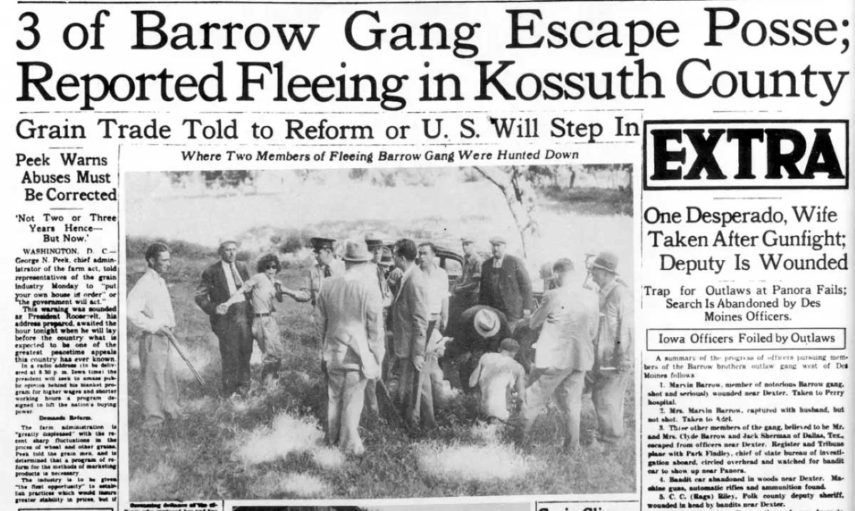 bonnie clyde barrow gang newspaper dallas county shootout