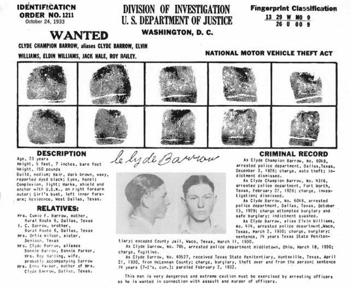 clyde barrow identification card criminal record