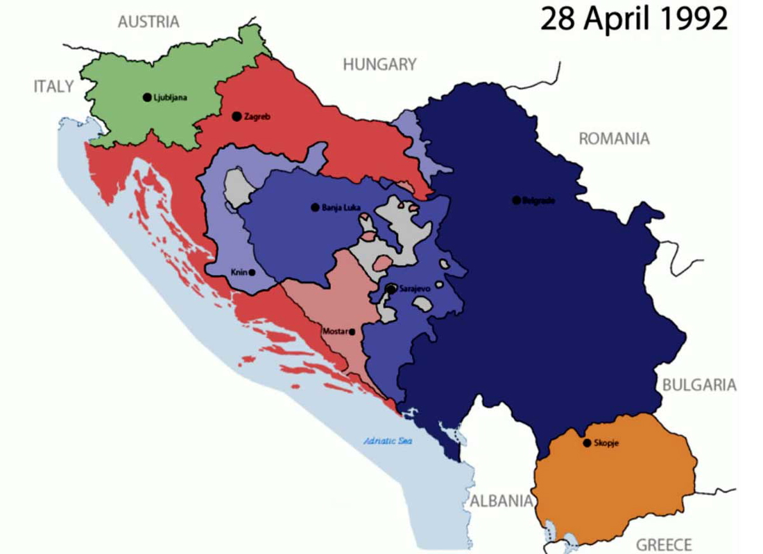 map breakup yugoslavia 1992