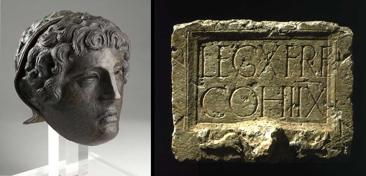 parade helmet roman with relief inscription cohort legion