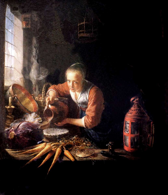 woman pouring water in jar gerrit dou