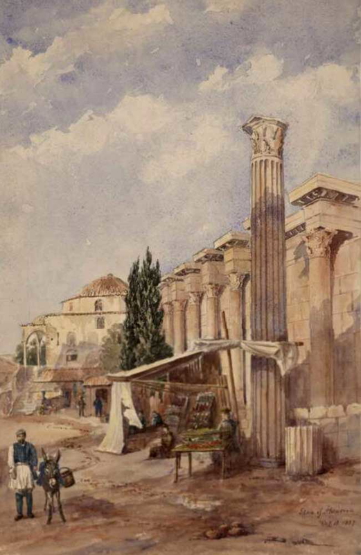 Stoa Athens Watercolour painting