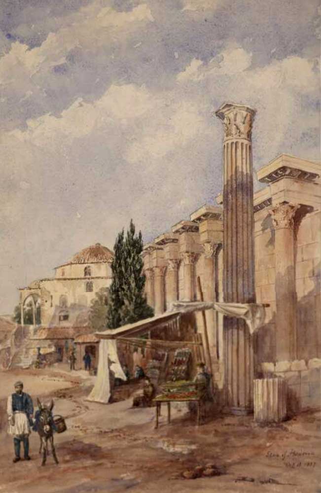 Stoa Athens Watercolour painting